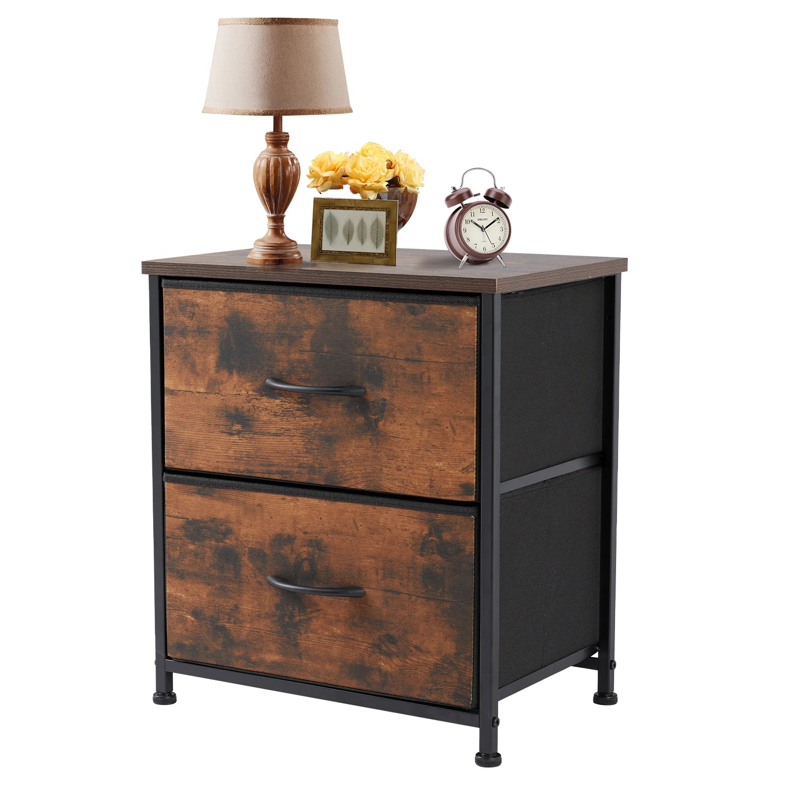 JHK Nightstand For Bedroom With 2 Fabric Drawers Bedside Sofa Table