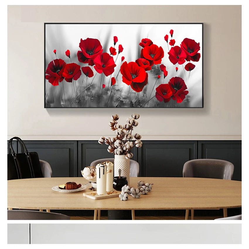 Art Canvas Painting Red Poppy Flower Picture on the Wall