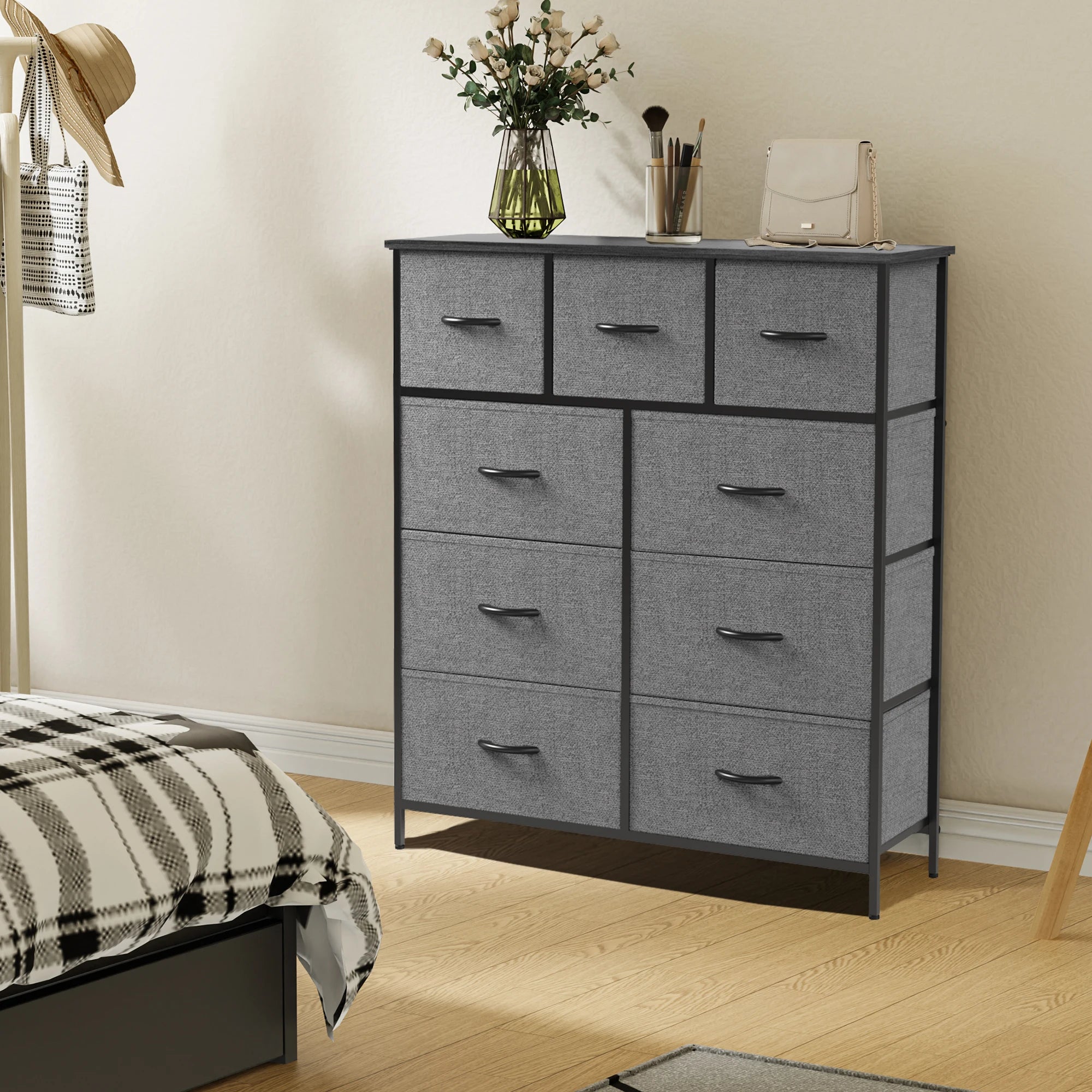 Dresser For Bedroom With 9 Fabric Storage Drawer