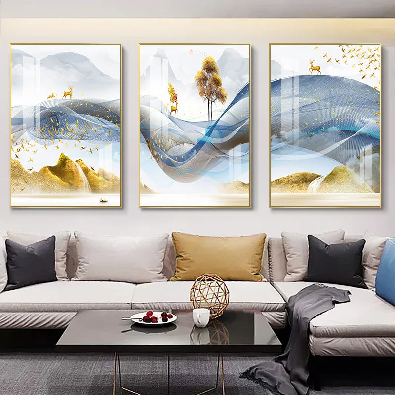 Nordic Luxury Ribbon Abstract Landscape Wall Art Canvas