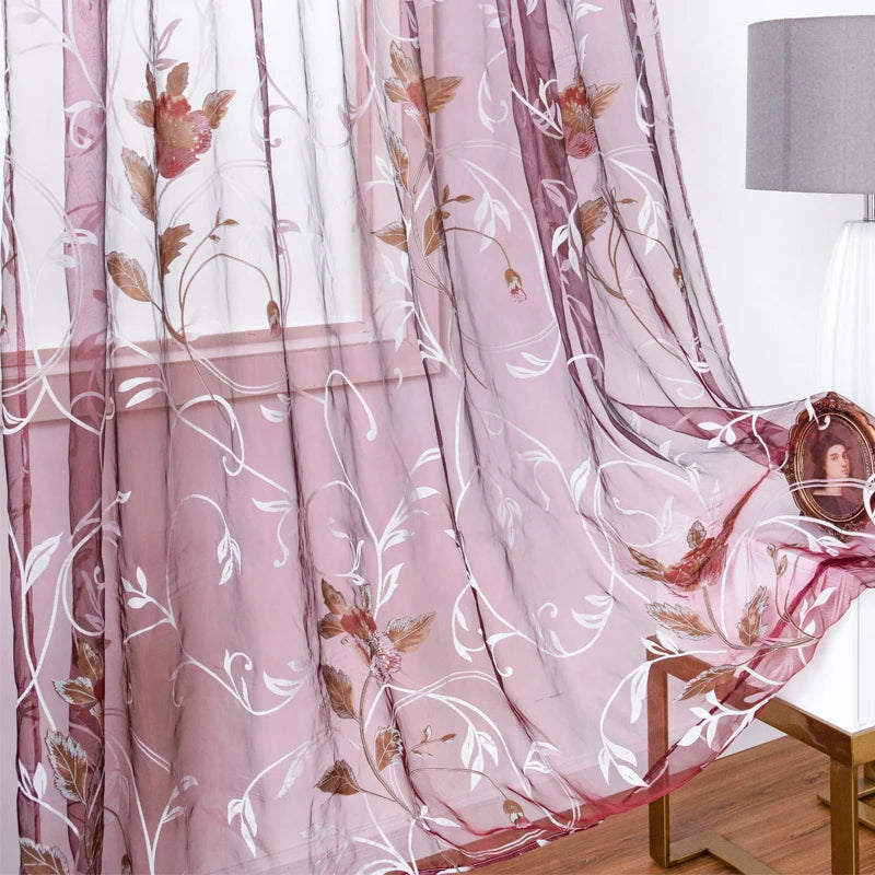 Flower Pattern Window floral sheer Curtain