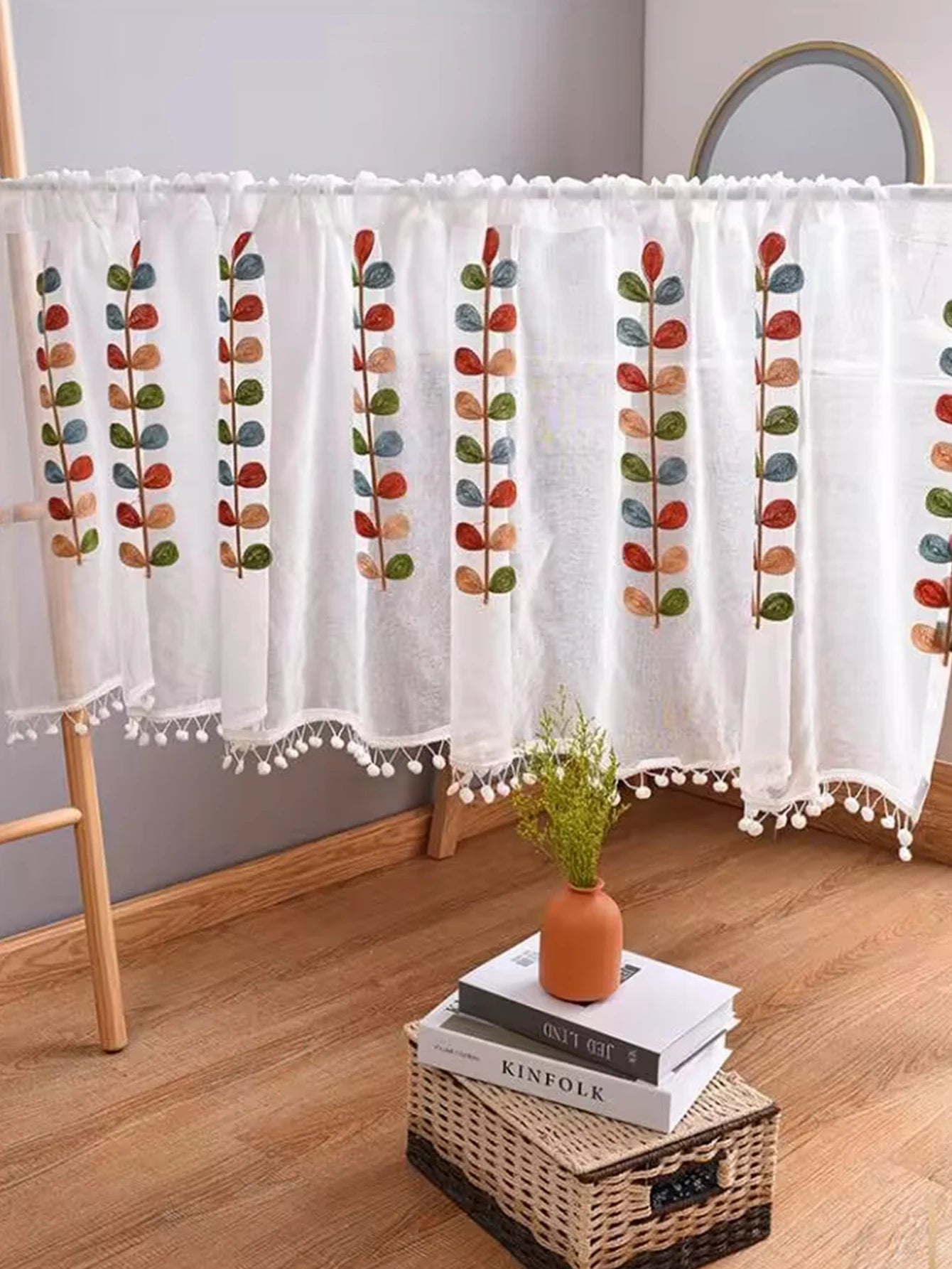 Four color branch Embroidered Semi Sheer Curtain