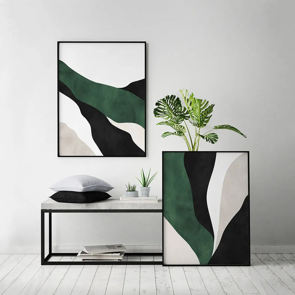 Abstract Print Emerald Jewel Green Canvas Set