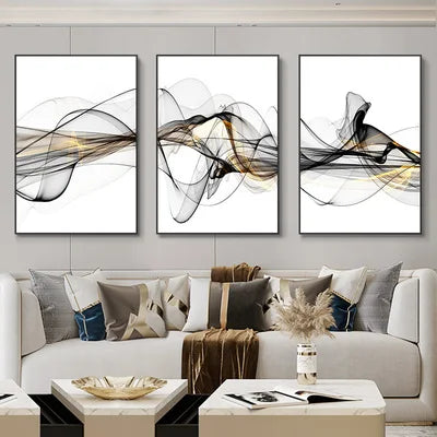 Nordic Luxury Ribbon Abstract Landscape Wall Art Canvas