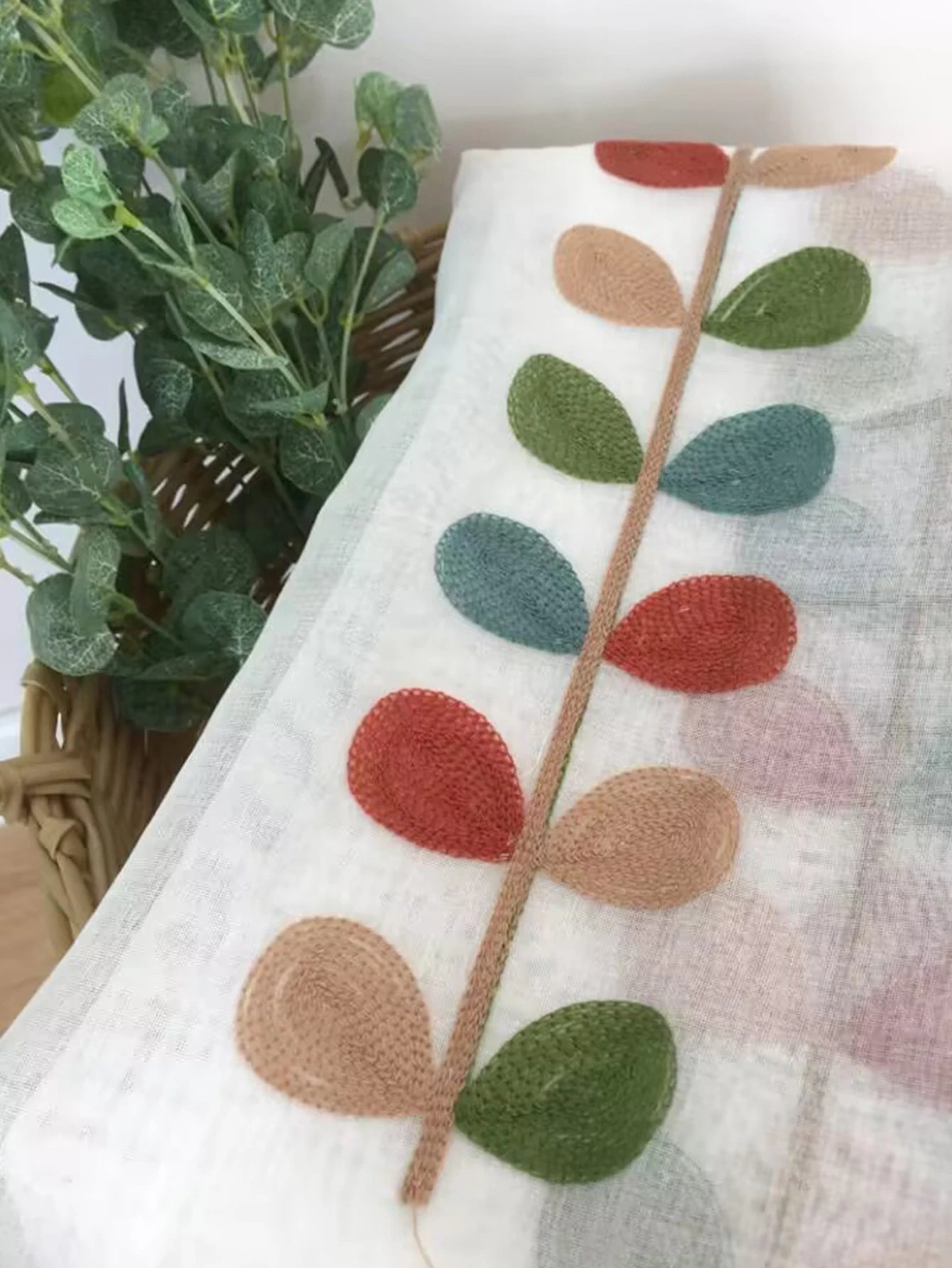 Four color branch Embroidered Semi Sheer Curtain