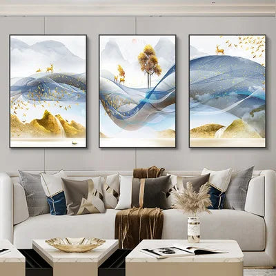 Nordic Luxury Ribbon Abstract Landscape Wall Art Canvas