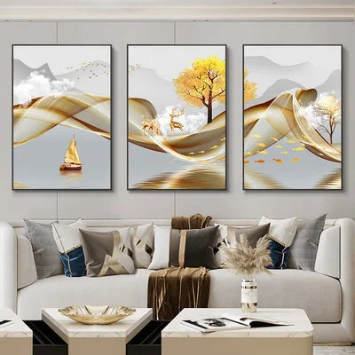 Nordic Luxury Ribbon Abstract Landscape Wall Art Canvas