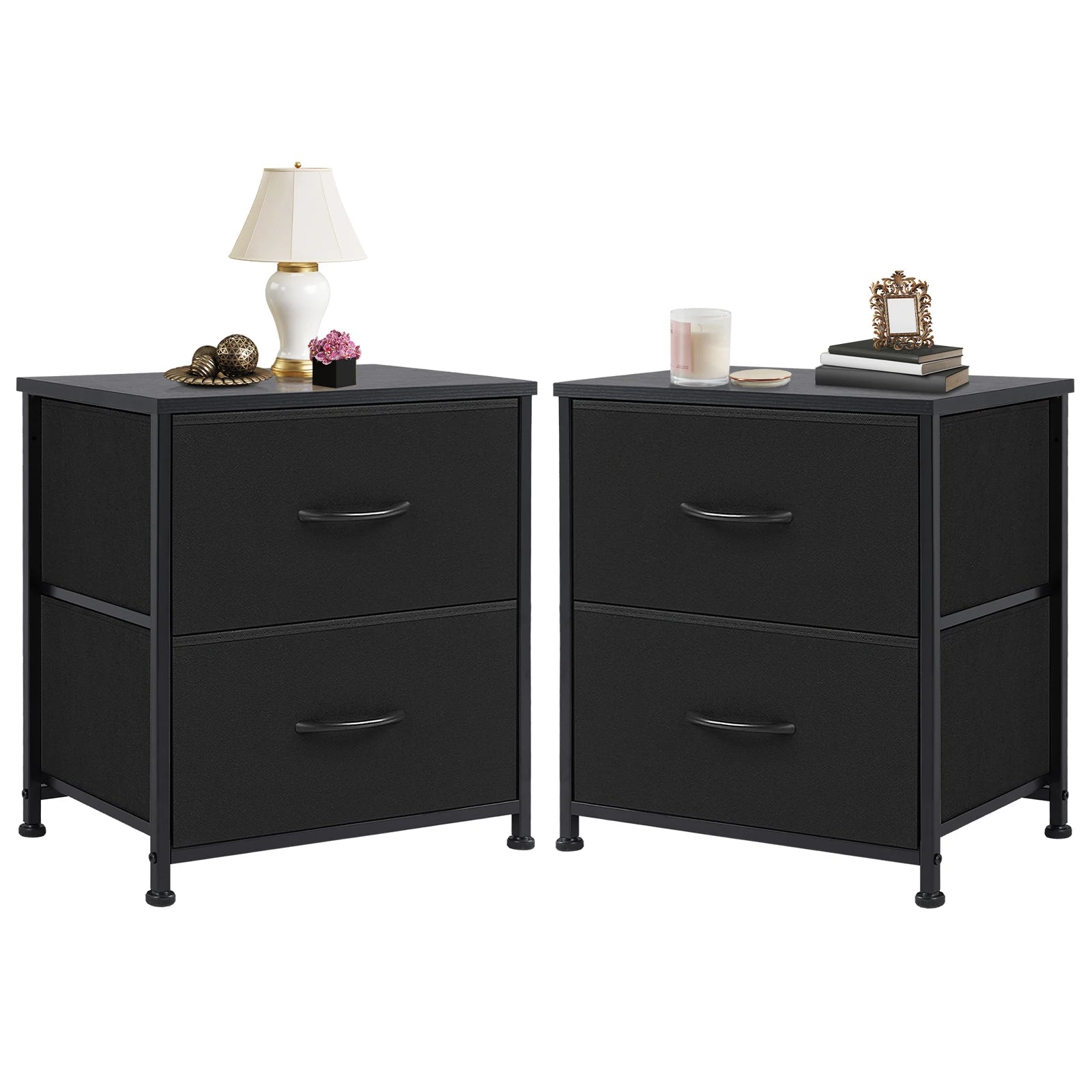 JHK Nightstand For Bedroom With 2 Fabric Drawers Bedside Sofa Table