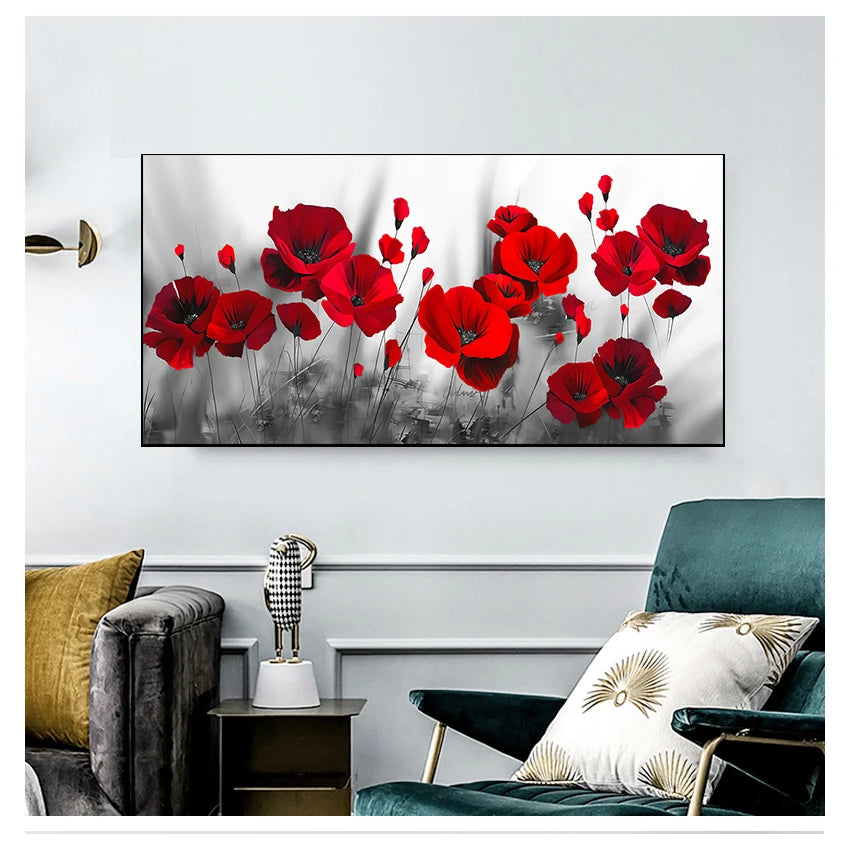 Art Canvas Painting Red Poppy Flower Picture on the Wall