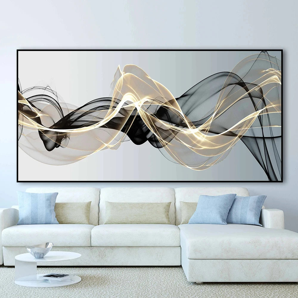 Abstract Floating Black Gold Mesh Canvas