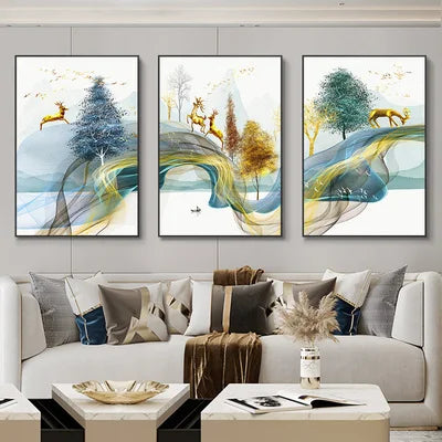 Nordic Luxury Ribbon Abstract Landscape Wall Art Canvas