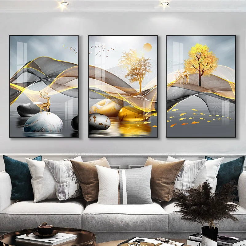 Nordic Luxury Ribbon Abstract Landscape Wall Art Canvas