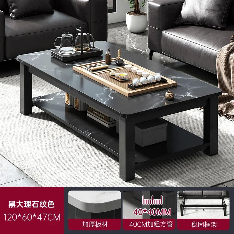 Low Square Black Marble Mobile Coffee Table