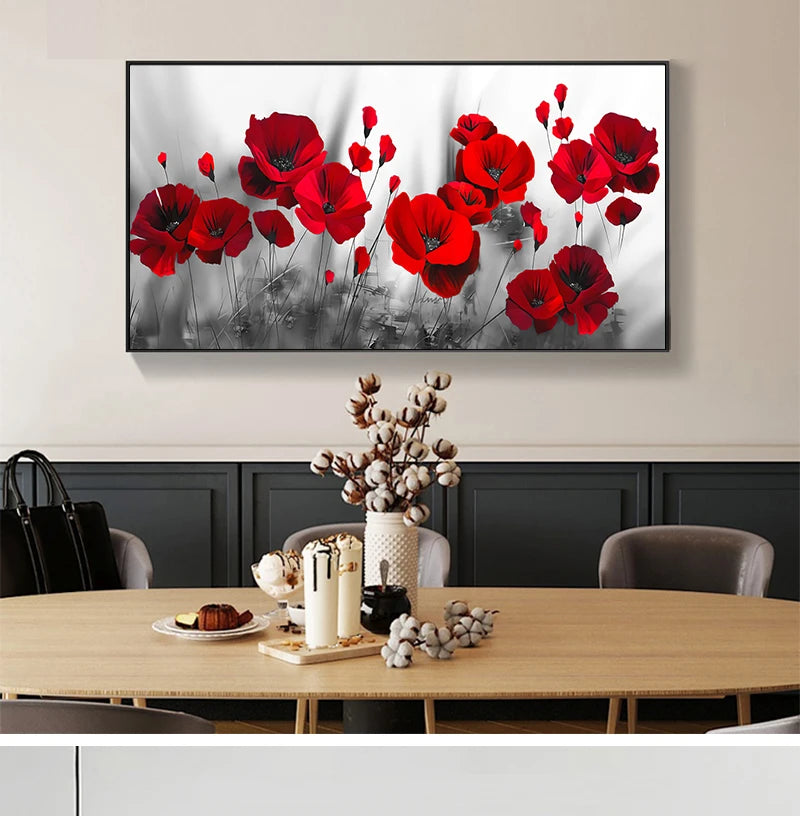 Art Canvas Painting Red Poppy Flower Picture on the Wall