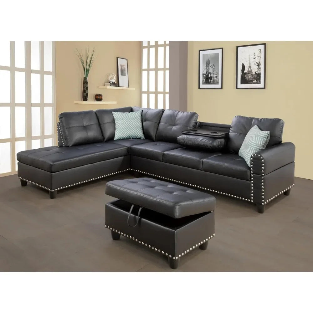 L Shaped Sectional Sofa Set with Storage Ottoman