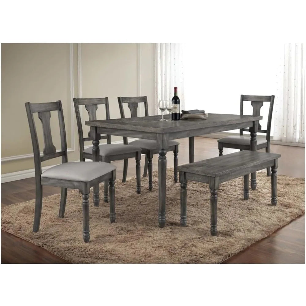 Grey Wood and Veneer Distressed Dining Table