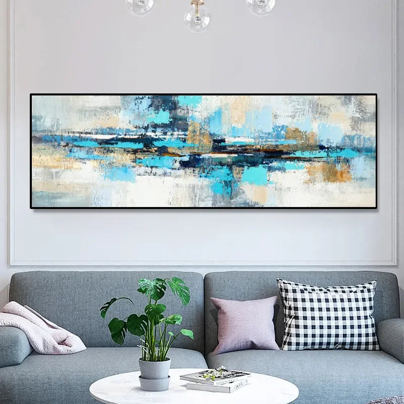 Modern Abstract Wall Art Blue Color Block HD Canvas