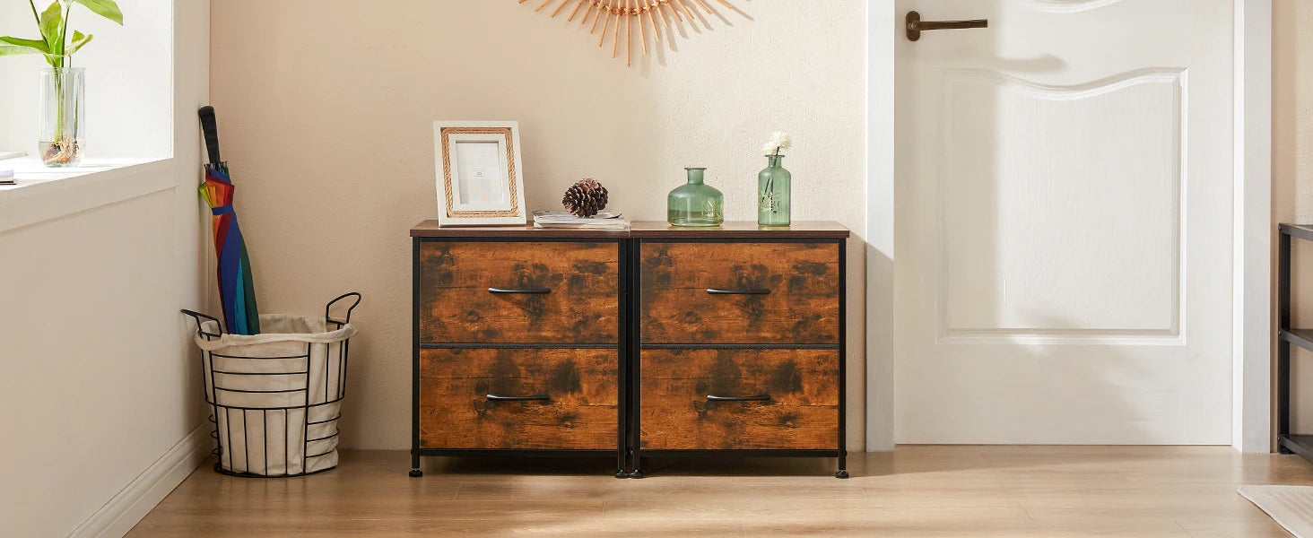 JHK Nightstand For Bedroom With 2 Fabric Drawers Bedside Sofa Table