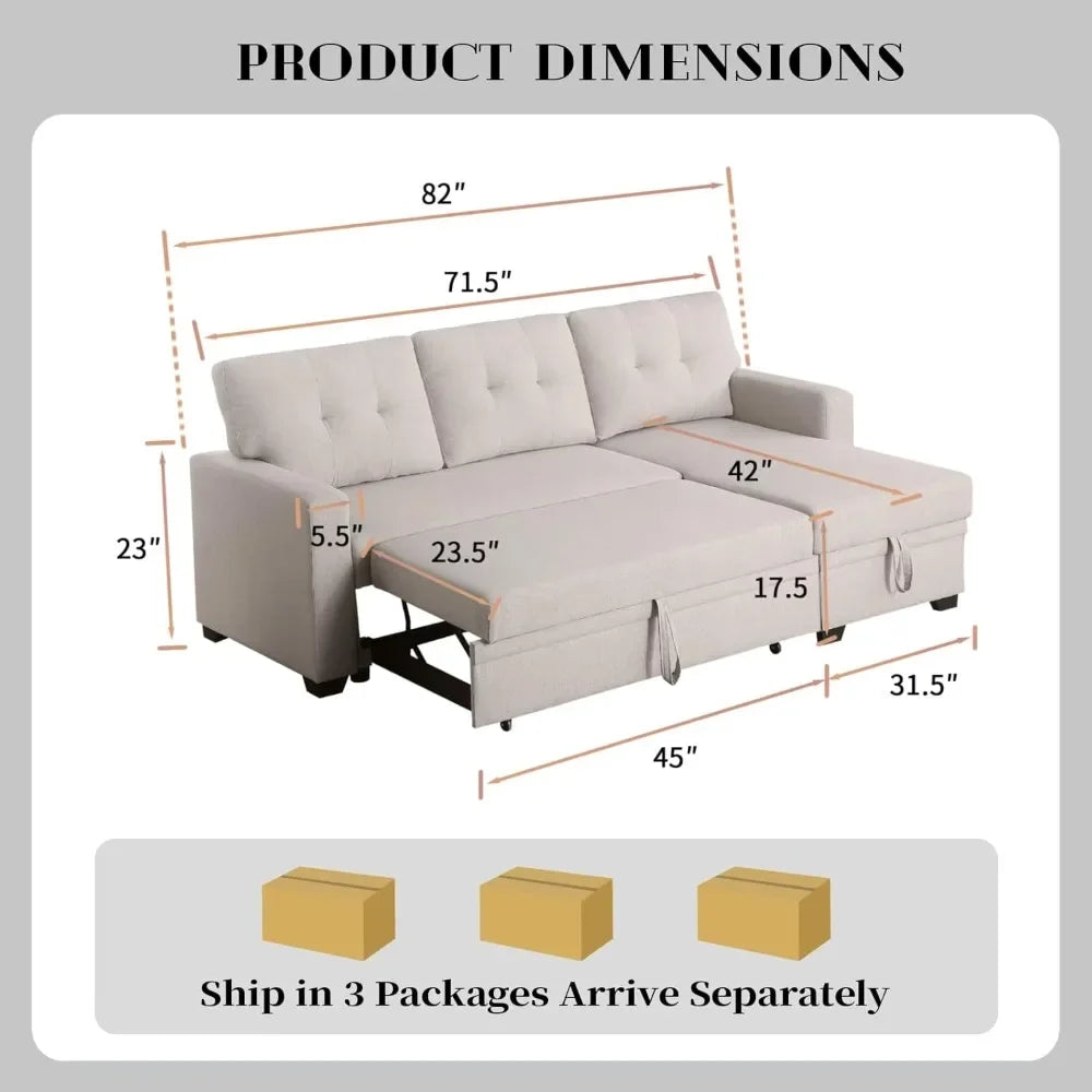 Pull Out Modular Sofa Bed Convertible Living Room Furniture, Gray