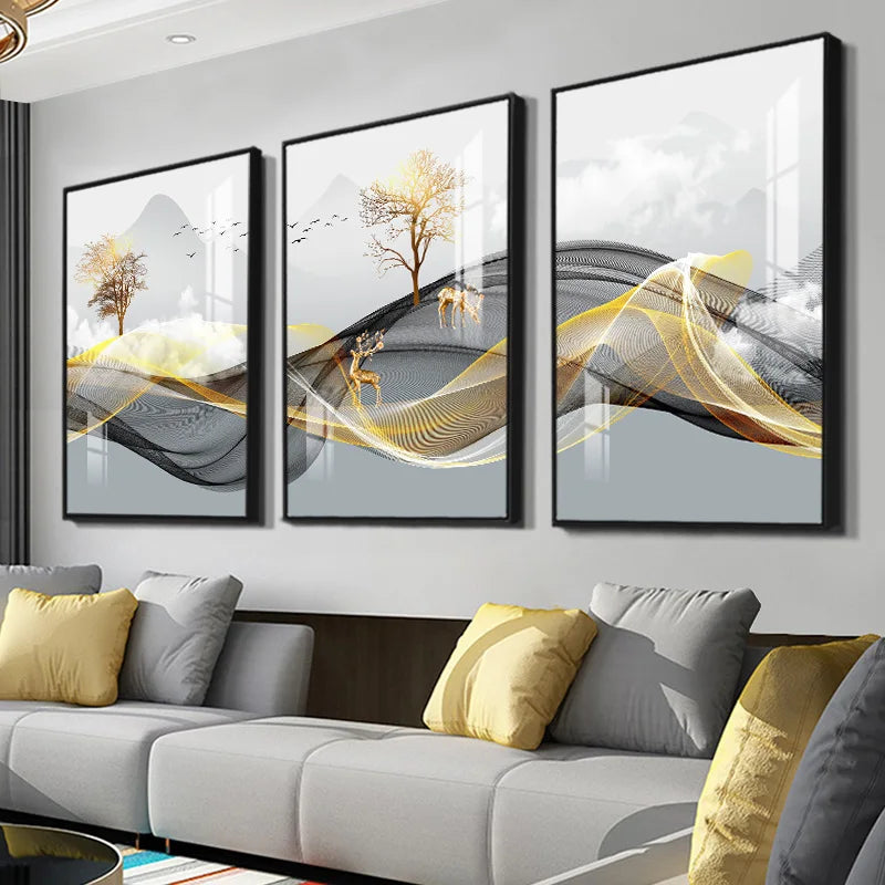 Nordic Luxury Ribbon Abstract Landscape Wall Art Canvas