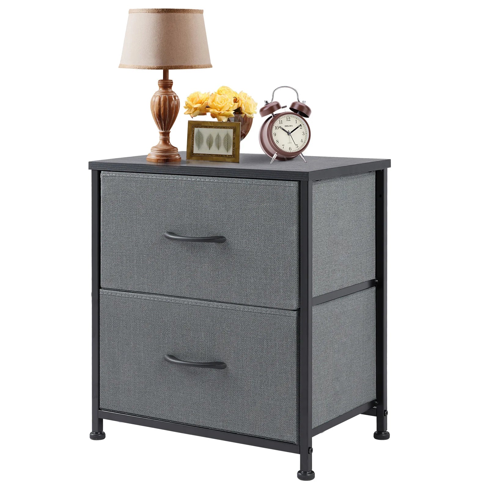 JHK Nightstand For Bedroom With 2 Fabric Drawers Bedside Sofa Table