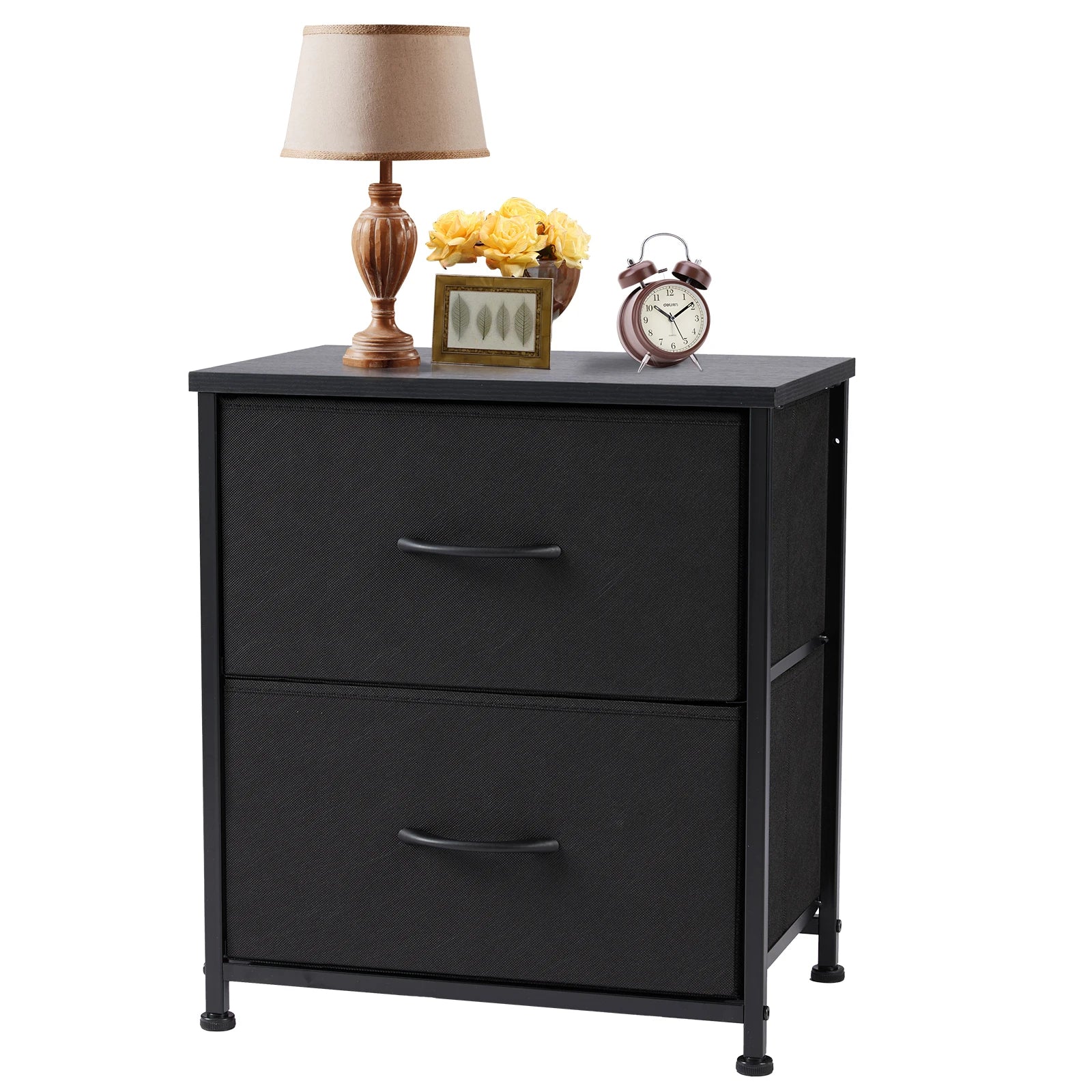 JHK Nightstand For Bedroom With 2 Fabric Drawers Bedside Sofa Table