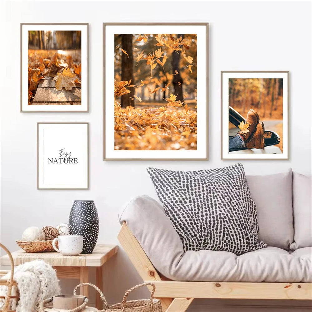 Autumn Landscape Pumpkin Leaves Squirrel Deer Wall Art Canvas