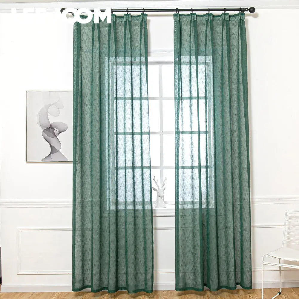 LEEJOOM Modern Solid Blue Green Tulle Sheer Gauze Curtain