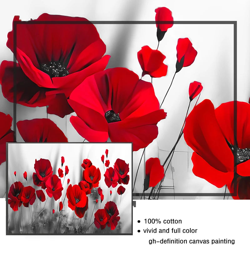 Art Canvas Painting Red Poppy Flower Picture on the Wall