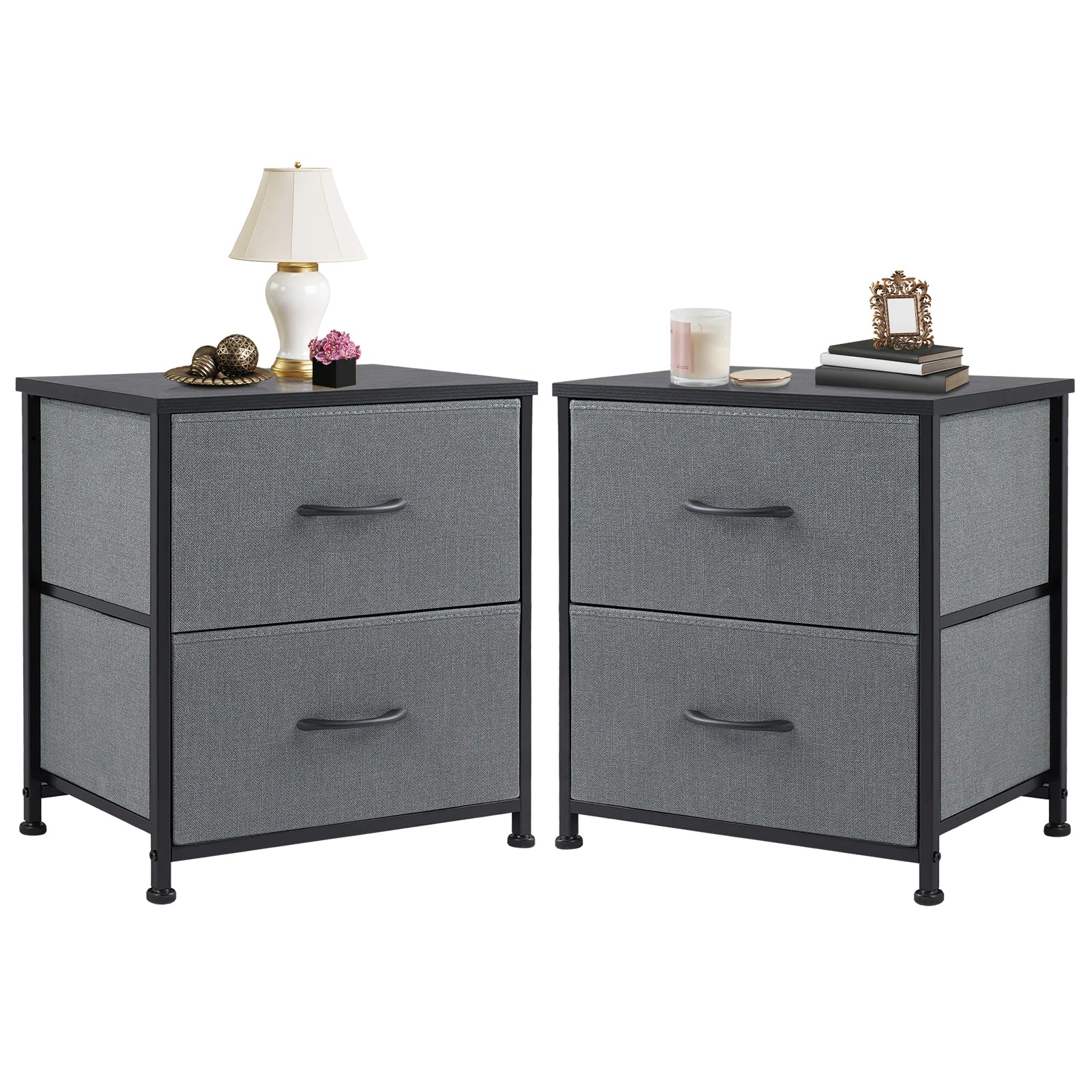 JHK Nightstand For Bedroom With 2 Fabric Drawers Bedside Sofa Table