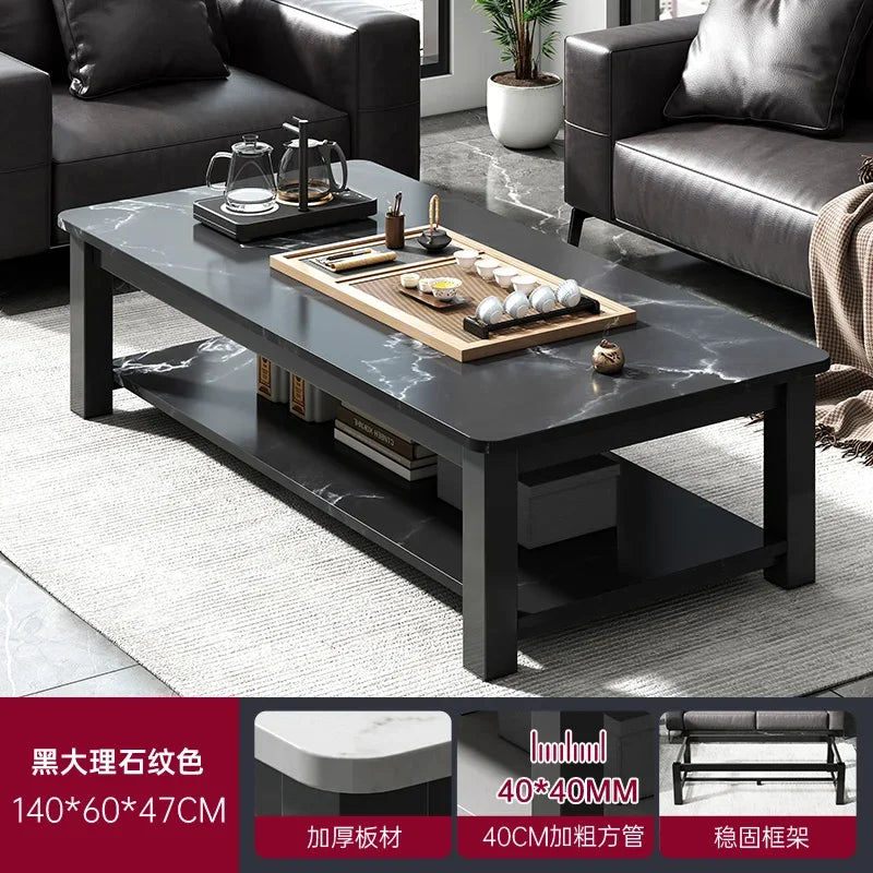 Low Square Black Marble Mobile Coffee Table