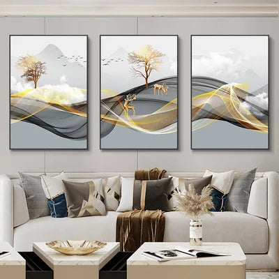 Nordic Luxury Ribbon Abstract Landscape Wall Art Canvas