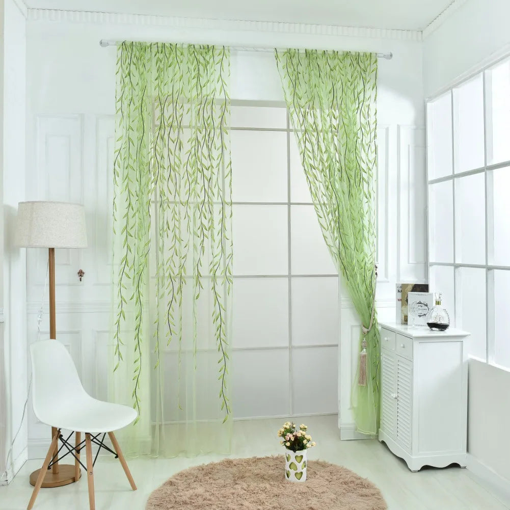 Pastoral Green Willow Sheer Curtains