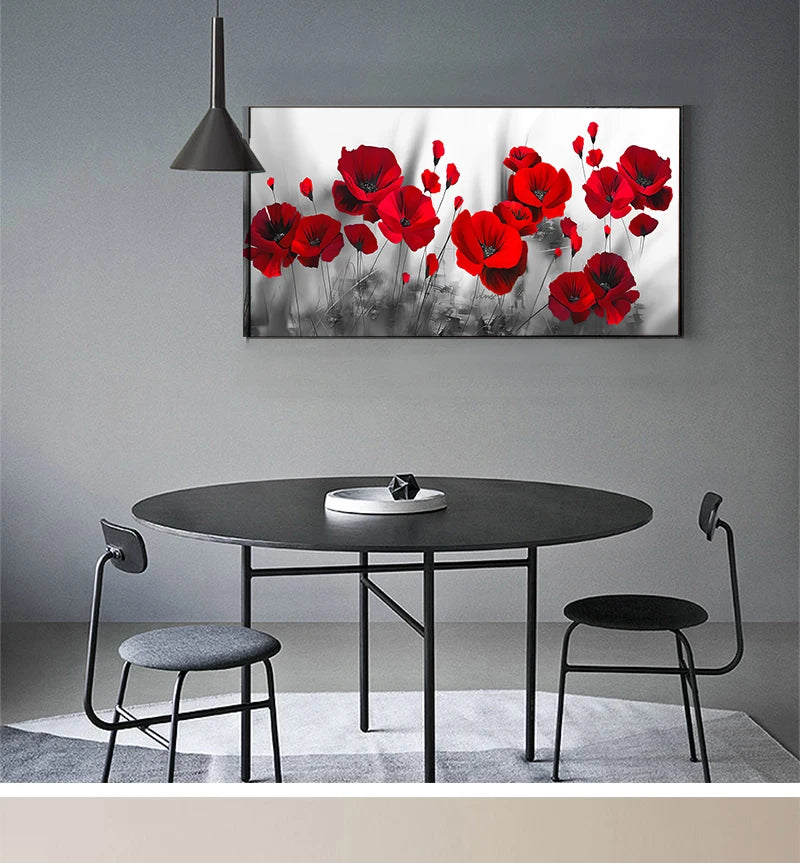 Art Canvas Painting Red Poppy Flower Picture on the Wall