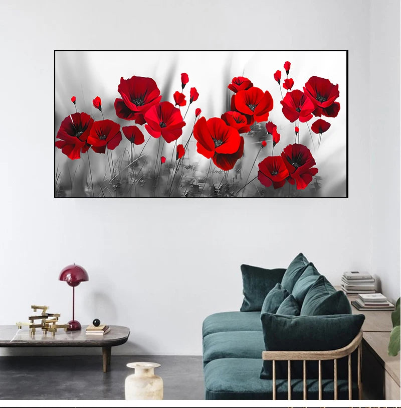 Art Canvas Painting Red Poppy Flower Picture on the Wall