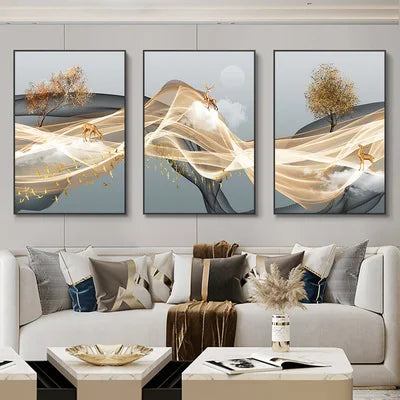 Nordic Luxury Ribbon Abstract Landscape Wall Art Canvas