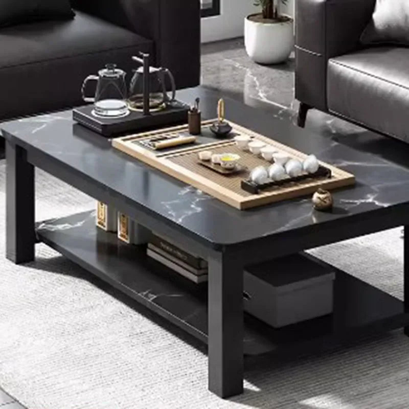 Low Square Black Marble Mobile Coffee Table