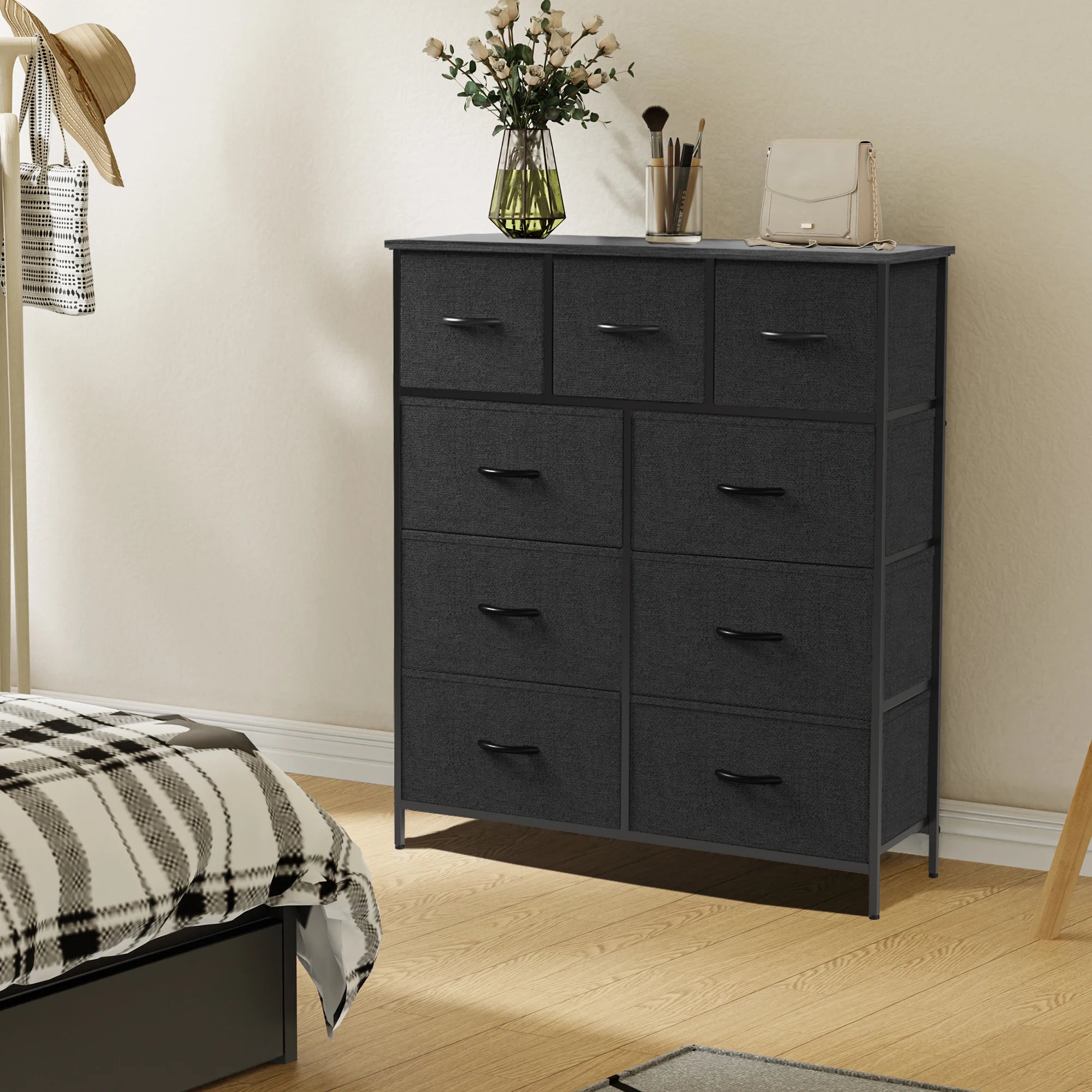 Dresser For Bedroom With 9 Fabric Storage Drawer