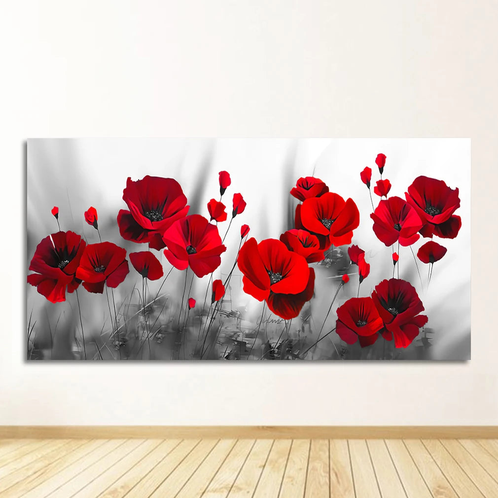 Art Canvas Painting Red Poppy Flower Picture on the Wall