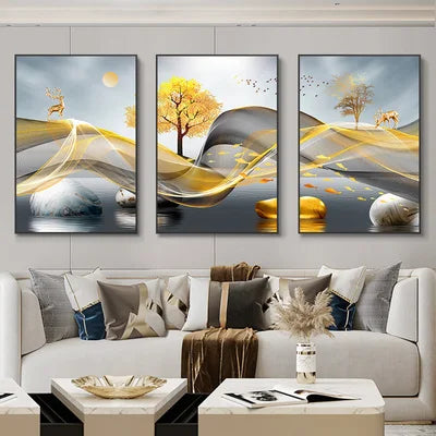 Nordic Luxury Ribbon Abstract Landscape Wall Art Canvas