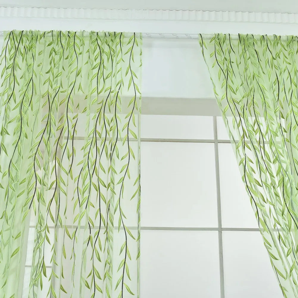 Pastoral Green Willow Sheer Curtains