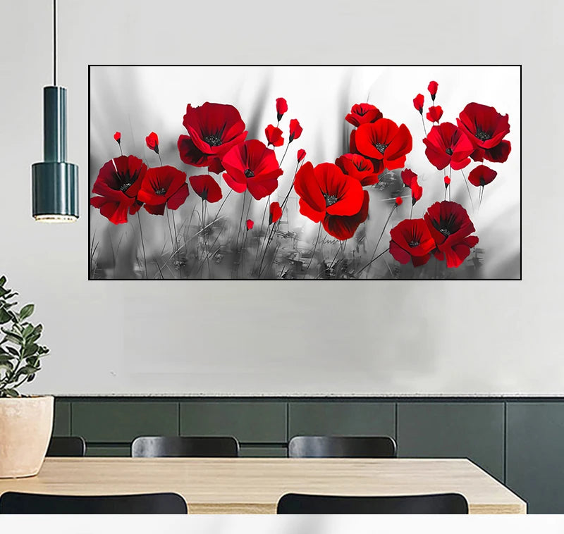 Art Canvas Painting Red Poppy Flower Picture on the Wall