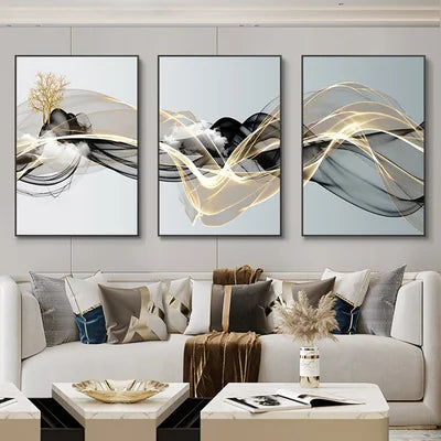 Nordic Luxury Ribbon Abstract Landscape Wall Art Canvas