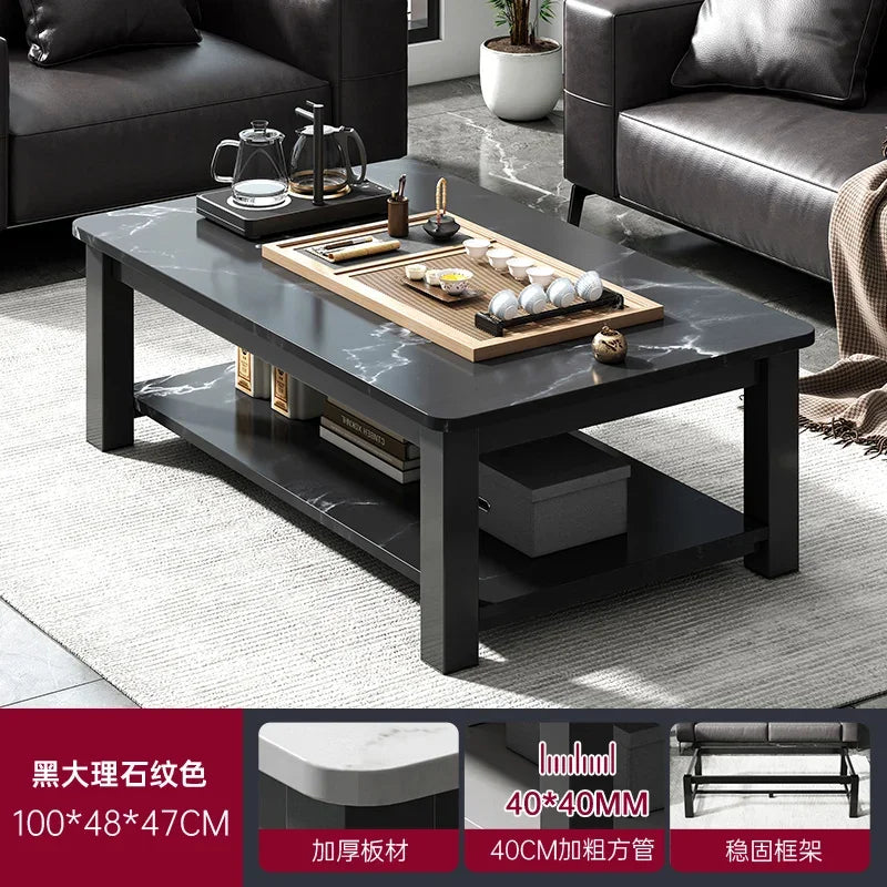 Low Square Black Marble Mobile Coffee Table