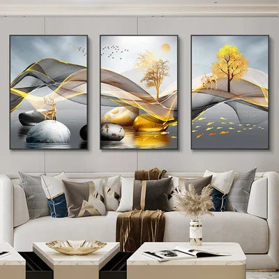 Nordic Luxury Ribbon Abstract Landscape Wall Art Canvas