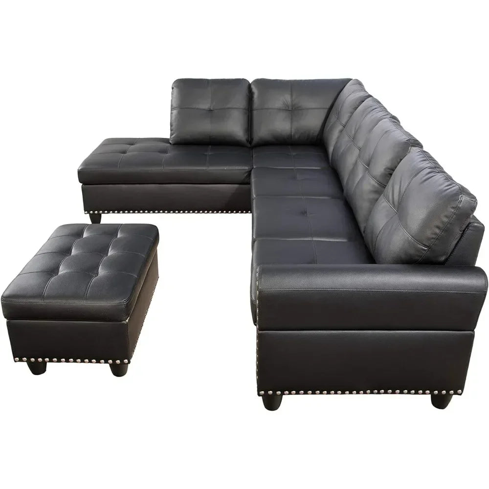 L Shaped Sectional Sofa Set with Storage Ottoman