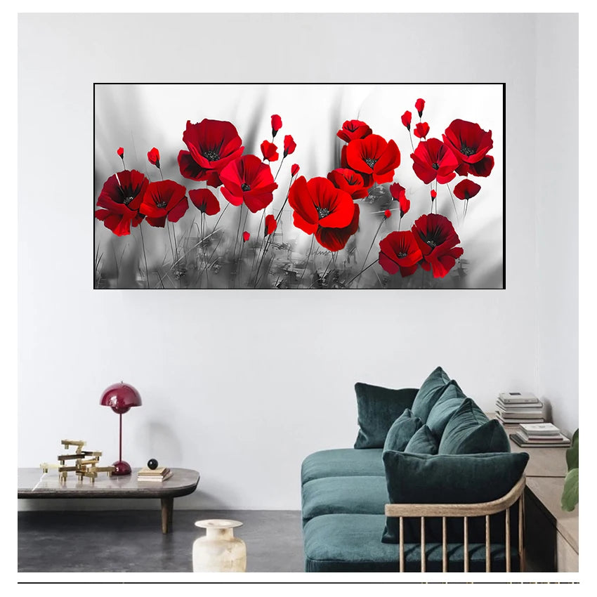 Art Canvas Painting Red Poppy Flower Picture on the Wall