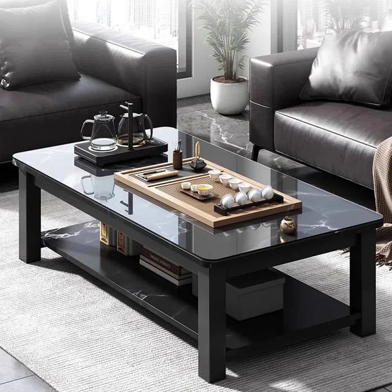 Low Square Black Marble Mobile Coffee Table