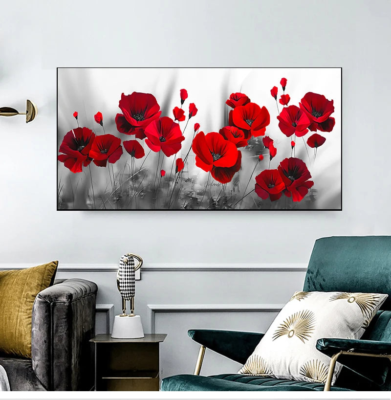 Art Canvas Painting Red Poppy Flower Picture on the Wall