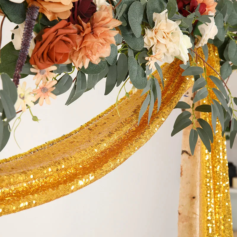 Wedding Decoration Gold Sequin Arch Drape Fabric Sheer Glitter Curtain